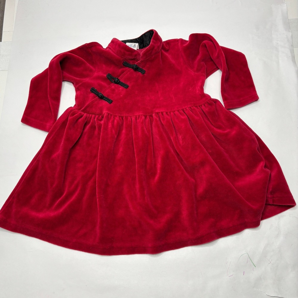 VTG Baby Gap Red Velvet Mandarin Collar‎ Dress Girls 18 24 Months